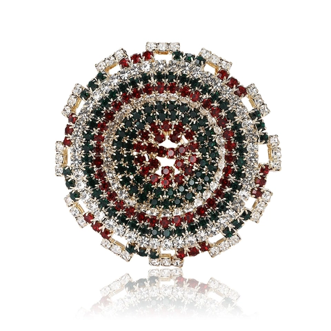 Vintage Legering Kleurrijke Strass Ronde Broche Voor Dames Luxe Geometrische Cirkel Borstspeld Kerstfeest Sieraden Cadeau