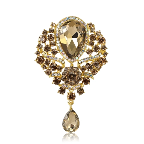 Elegante Legierung Wassertropfen Strass Glas Brosche Für Damen Vintage Luxuriöse Große Barock Blumen Brosche Corsage Pin Für Mantel Anzug Schmuck