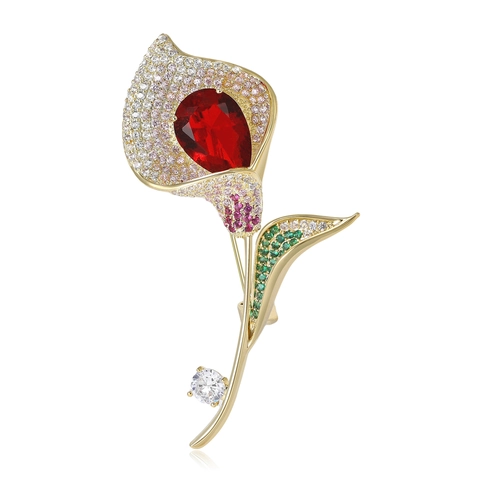 Koreanische Elegante Kupfer Calla Lilie Blume Brosche Mikro Eingelegt Strass Mode Floral Corsage Für Damen Mantel Zubehör