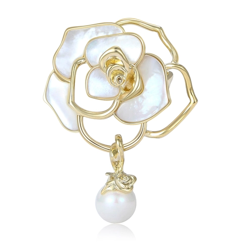 Elegante Spilla a Camelia Con Madreperla e Zirconia Ciondolo in Perla Artificiale Spilla a Fiore in Rame per Donna Gioielli di Moda Vintage