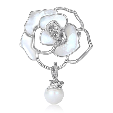 Elegante Spilla a Camelia Con Madreperla e Zirconia Ciondolo in Perla Artificiale Spilla a Fiore in Rame per Donna Gioielli di Moda Vintage