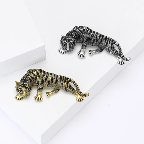 Broche de Tigre de Aleación de Esmalte Vintage para Traje de Hombre Abrigo Pin de Solapa de Animal Creativo Accesorio Joyería Strass