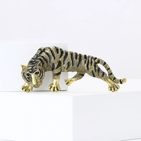 Vintage Legierung Emaille Tiger Brosche Für Herren Anzug Mantel Kreative Tier Reversnadel Strass Schmuck Zubehör