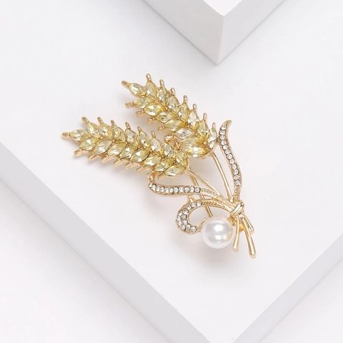 Broche de Aleación con Diamantes de Imitación Elegante Forma Espiga de Trigo para Mujer Color Oro Perla Artificial Joyería
