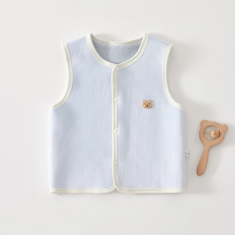 Infant Toddler Polar Fleece Vest Warm Sleeveless Jacket With Cartoon Bear Embroidery Single Breasted Waistcoat For Newborn Baby