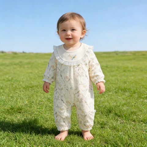 Infant 100% Cotton Long Sleeve Romper For Newborn Baby Printed Bone-free Jumpsuit Forest Animal Bird Pattern Sleepwear