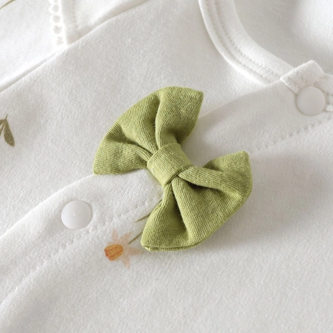 Mameluco de Algodón Floral para Bebé Niñas Pijama de Manga Larga Con Lazo Mono Lindo Ropa de Dormir