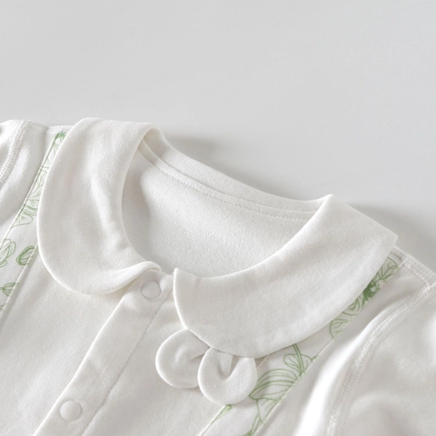 Pagliaccetto a Maniche Lunghe con Stampa Floreale per Neonata Tuta in Morbido Cotone con Colletto Peter Pan e Fiocco in Pizzo Stile Principessa