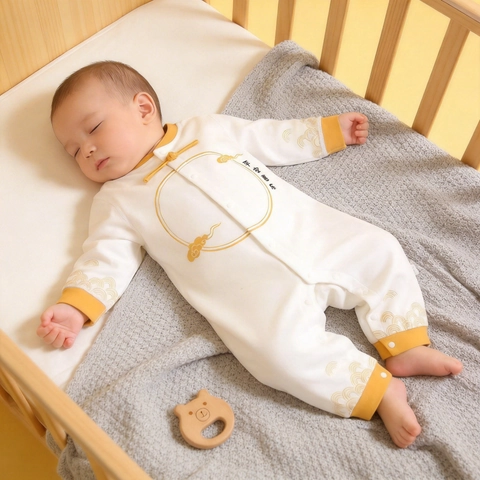 Cotton Newborn Baby Jumpsuit Long Sleeve Infant Romper Chinese Style Printed Class A Cotton Sleepwear For Autumn Winter