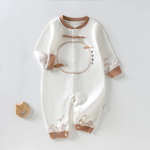 Cotton Newborn Baby Jumpsuit Long Sleeve Infant Romper Chinese Style Printed Class A Cotton Sleepwear For Autumn Winter