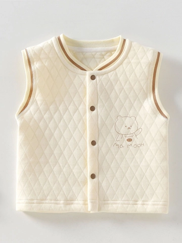 Newborn Baby Quilted Warm Vest Solid Color Bear Pattern Sleeveless Cardigan Cotton Padded Waistcoat For Infant Toddler Daily Wear