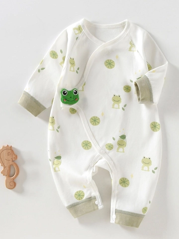 Pasgeboren Baby Jumpsuit Katoen Vlinder Kleding Dikke Lange Mouw Romper Cartoon Kikker Eend Konijn Print Bodysuit