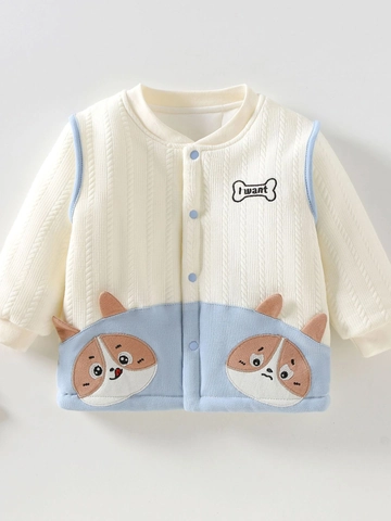 Baby Jongens Katoenen Vest Jas Cartoon Hond Patchwork Lange Mouwen Gebreide Bovenkleding Warm Casual Knoopsluiting Top