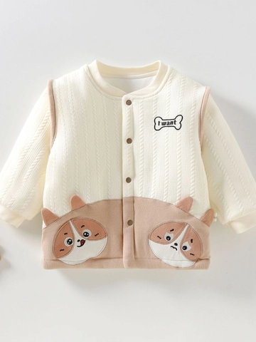 Baby Jongens Katoenen Vest Jas Cartoon Hond Patchwork Lange Mouwen Gebreide Bovenkleding Warm Casual Knoopsluiting Top