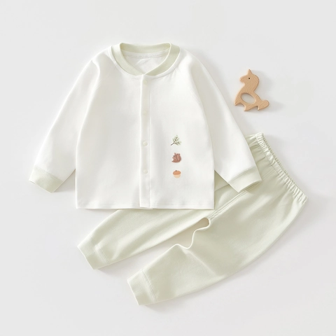 Newborn Baby Cotton Long Sleeve Top And Pants Underwear Set Grade A Seamless Soft Infant Split Suit Squirrel Embroidery Home Wear
