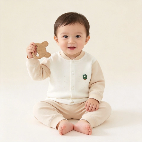 Newborn Baby Cotton Seamless Pajamas Set Christmas Tree Squirrel Embroidery Long Sleeve Top And Pants Infant Home Wear