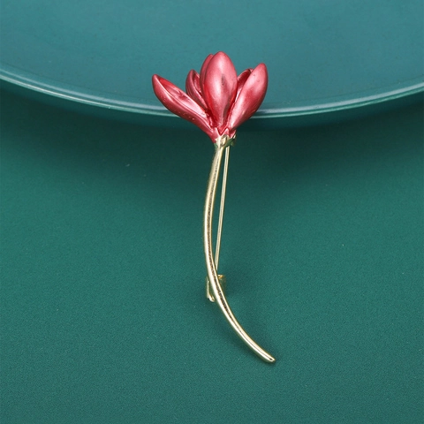Elegant Magnolia Flower Enamel Brooch Pin For Women Copper Zirconia Floral Corsage Chinese Style Scarf Buckle Accessory