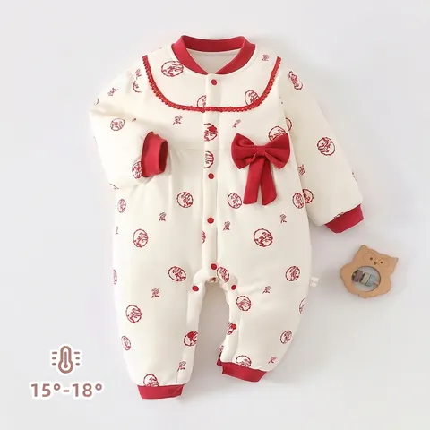 Cute Thickened Cotton Padded Long Sleeve Baby Jumpsuit Printed Infant Romper Warm Winter Spring Clothes Newborn Boys Girls
