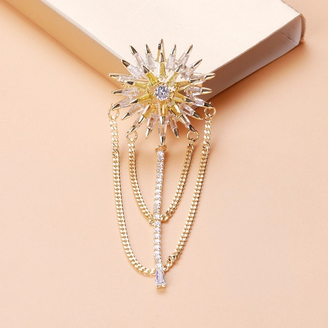 Elegant Kupfer Vergoldet Zirkonia Sonnenblume Quaste Brosche Pin Für Damen Vintage Bankett Party Schmuck