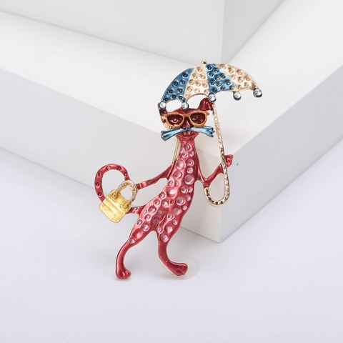 Süße Legierung Emaille Katze Brosche Regenschirm Handtasche Strass Akzente Cartoon Tier Reversnadel Damen Schmuck Geschenk