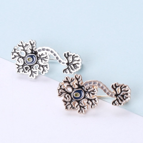 Spilla Creativa a Forma di Cellula Neuronale in Lega Smaltata per Donna Vintage Tema Scientifico Medico Oro Argento