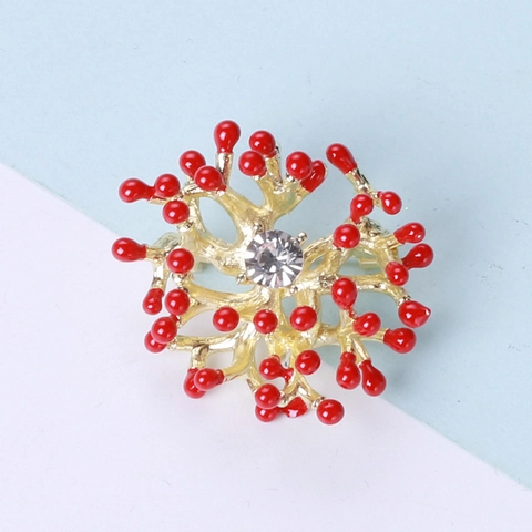 Spilla a Ramo di Corallo in Lega Vintage per Donna Smalto Rosso Strass Intarsiato Tono Oro Cardigan Cappotto Spilla Gioielli