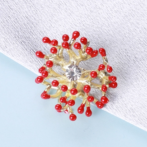 Spilla a Ramo di Corallo in Lega Vintage per Donna Smalto Rosso Strass Intarsiato Tono Oro Cardigan Cappotto Spilla Gioielli