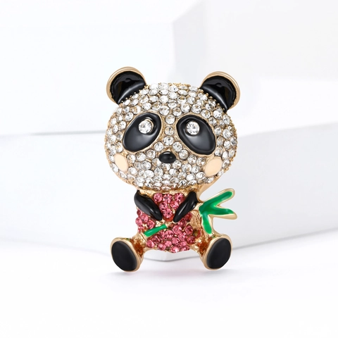 Simpatica Spilla a Forma di Panda in Lega Con Strass Intarsiati per Donna Accessorio Moda per Cappotto e Abito