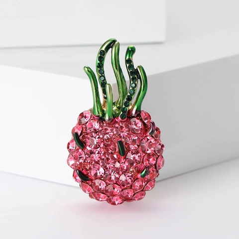 Broche En Forme De Fruit Du Dragon En Strass Pour Femme Broche En Alliage De Fruits Rose Vert Accessoires Bijoux Cadeau