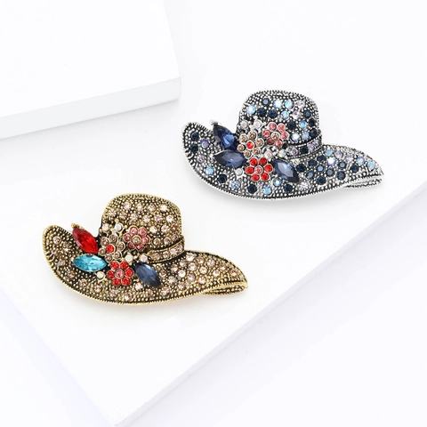 Spilla a Forma di Cappello in Lega di Strass Vintage per Donna Squisita Spilla da Risvolto a Forma di Fiore Decorazione per Abito