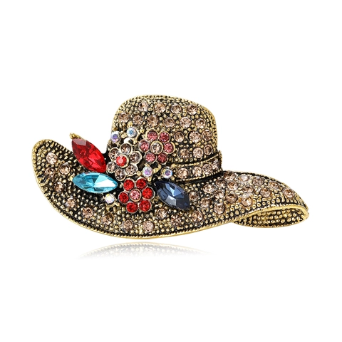 Spilla a Forma di Cappello in Lega di Strass Vintage per Donna Squisita Spilla da Risvolto a Forma di Fiore Decorazione per Abito