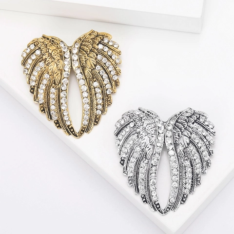 Vintage Hartvormige Brosche Met Engelenvleugels Van Legering En Strass Antiek Goud Zilver Sieraden Speld Voor Dames Kostuum