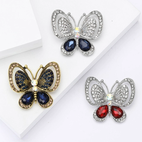 Broche Papillon Vintage en Alliage Avec Incrustation de Strass pour Femme Bijoux de Mode Accessoire Élégant