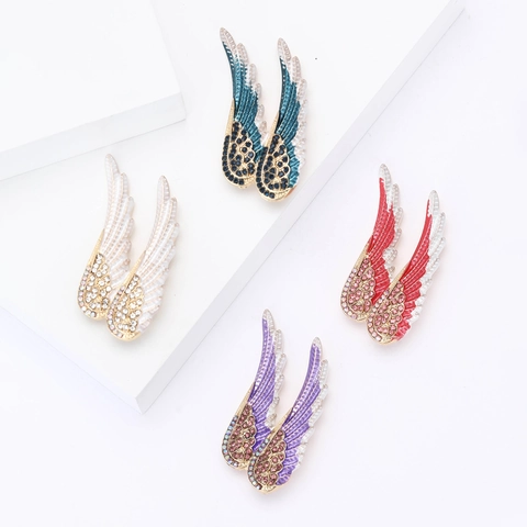 Mode Alliage Émail Ailes d'Ange Broche Avec Strass Incrustés Ailes Épingle Bijoux Pour Femme Robe Banquet Accessoires De Vêtement
