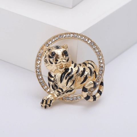 Mode Legierung Tiger Brosche Für Damen Funkelnde Strass Tier Pin Chinesisches Sternzeichen Tiger Emaille Schmuck Geschenk