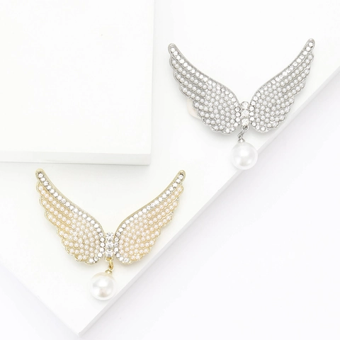 Elegante Broche De Alas De Ángel De Aleación Para Mujer Perla Artificial Diamantes De Imitación Incrustados Accesorio De Traje