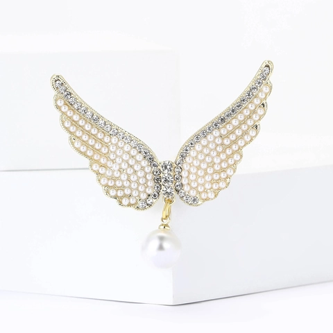 Elegante Broche De Alas De Ángel De Aleación Para Mujer Perla Artificial Diamantes De Imitación Incrustados Accesorio De Traje