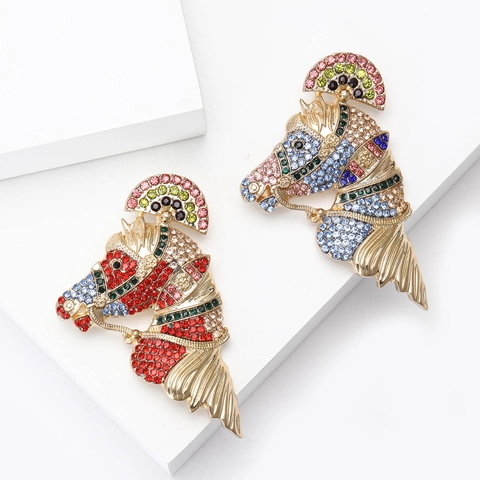 Broche en Alliage Vintage Tête de Cheval avec Strass Cristal Coloré Animal Corsage Bijoux Élégants Cadeau pour Femme