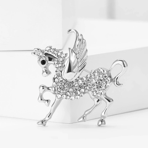 Spilla Cavallo Alato Pegaso in Lega con Strass Cristallo Animale Mitologico Corsage per Donna Uomo Accessorio Completo