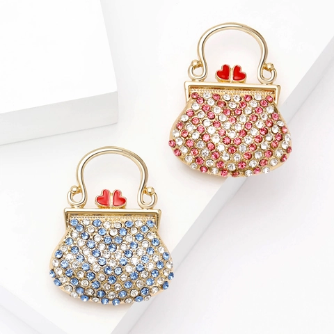 Broche en Forme de Sac à Main en Strass à la Mode pour Femme Épingle en Émail Coeur Alliage d'Or Accessoires de Bijoux