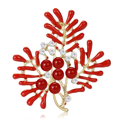 Elegante Spilla a Ramo di Corallo in Lega Con Strass E Perla Artificiale Smaltata Spilla a Pianta Accessori Moda Donna