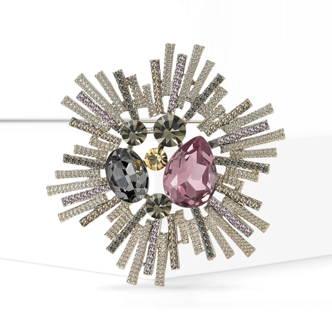 Spilla Vintage Barocca in Cristallo a Raggiera per Donna Spilla di Lusso con Strass per Abiti da Sposa e Cerimonia Gioielli