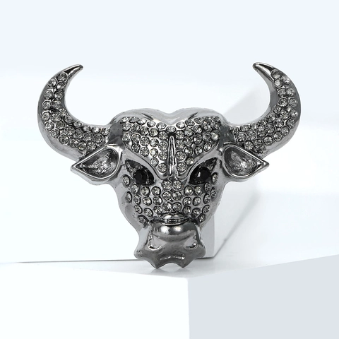 Spilla Testa di Toro in Lega di Strass Canna di Fucile Vintage per Donna Uomo Zodiaco Bestiame Animale Distintivo Gioielli Moda