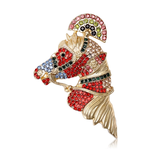 Broche Tête de Cheval Arc-en-ciel en Alliage Vintage Mode Strass Colorés Bijoux Animaux pour Femme Sac Manteau Décoratif