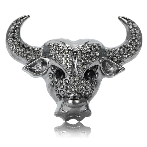 Spilla Testa di Toro in Lega di Strass Canna di Fucile Vintage per Donna Uomo Zodiaco Bestiame Animale Distintivo Gioielli Moda