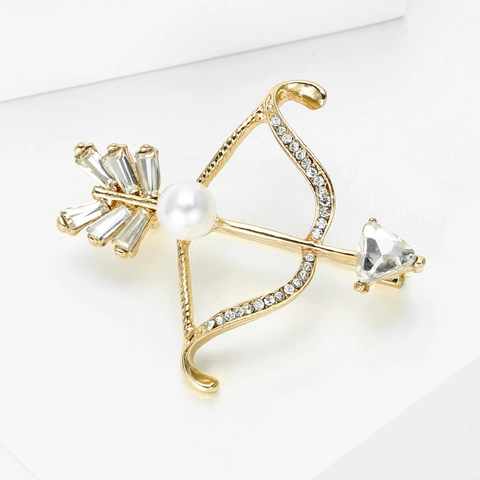 Moda Spilla a Forma di Arco e Freccia in Lega Con Perla Artificiale Strass Intarsiato Oro Spilla Freccia di Cupido per Abito Donna Uomo Gioielli Regalo