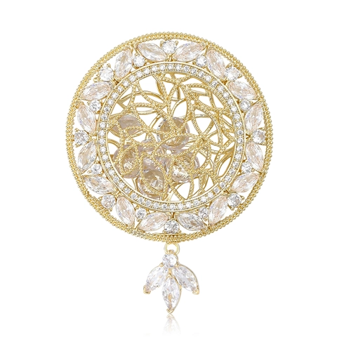 Eleganter Kupfer Strass Mandala Scheibe Brosche Für Damen Hohle Vintage Palast Stil Anhänger Brosche Luxus Schmuck