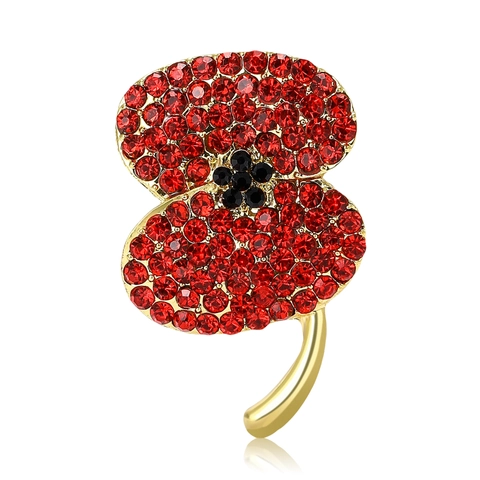 Red Poppy Flower Brooch For Women Rhinestone Inlaid Alloy Floral Pin Fashion Jewelry Corsage Accessories Gift Princess Style