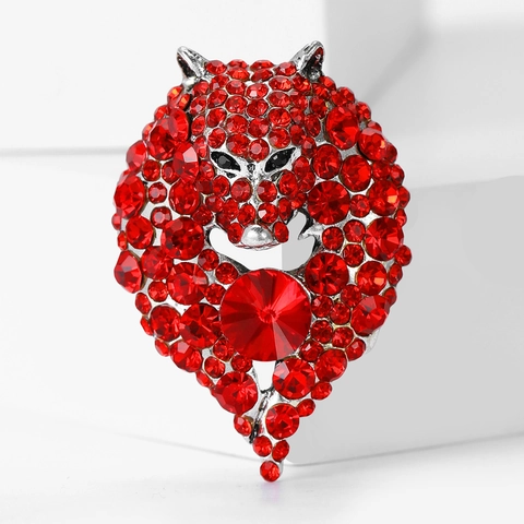 Spilla a Forma di Testa di Lupo in Lega con Strass Moda Personalità Spilla Animale Gioielli di Cristallo Rosso Unisex