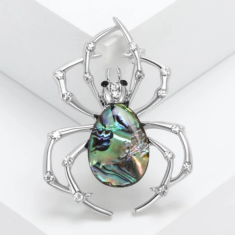 Vintage Alloy Abalone Shell Spider Brooch For Women High-End Rhinestone Insect Pin Animal Jewelry Fashion Apparel Accessories